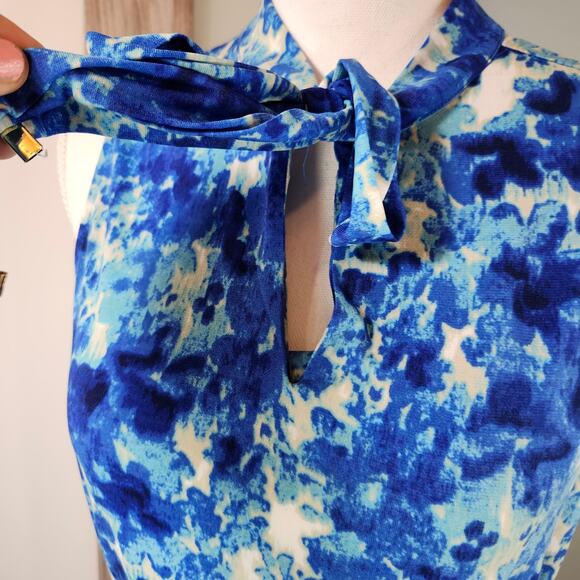 GRIFFLIN PARIS MAXI DRESS BLUE PRINT Geometric Floral Sleeveless Summer Large - Picture 7 of 12